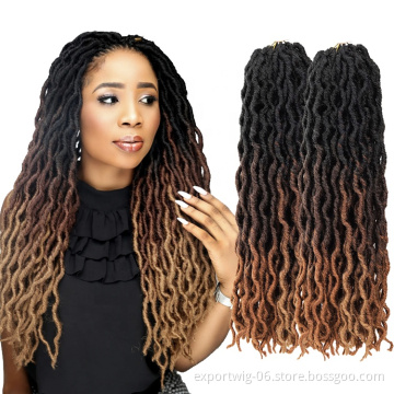 18" 100g Crochet Faux Locs Hair Ombre Wavy Curly Goddess Locs Extension Crochet Braid Soft Synthetic Brown Hair Gypsy Locs